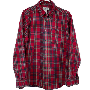 LL Bean Flannel Shirt Large Red & Green Plaid Outdoors Hiking Camping‎